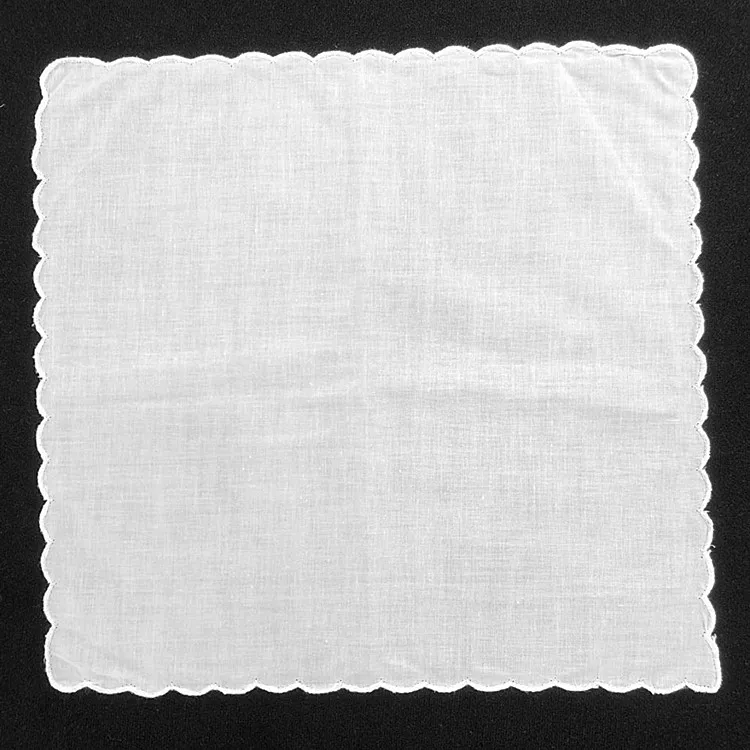 100 Cotton Wedding White Ladies'handkerchief Custom Hanky Scallop Edge