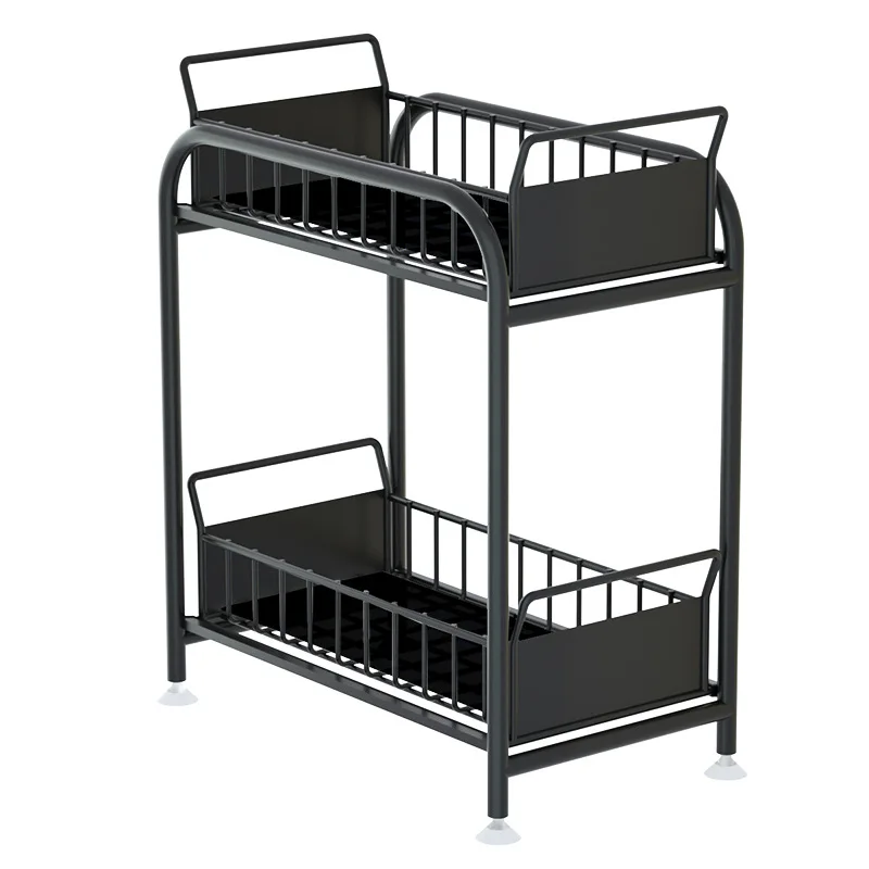 

Multipurpose 2 Tier Carbon Steel Kitchen Black Storage Rack Kitchenware Holder