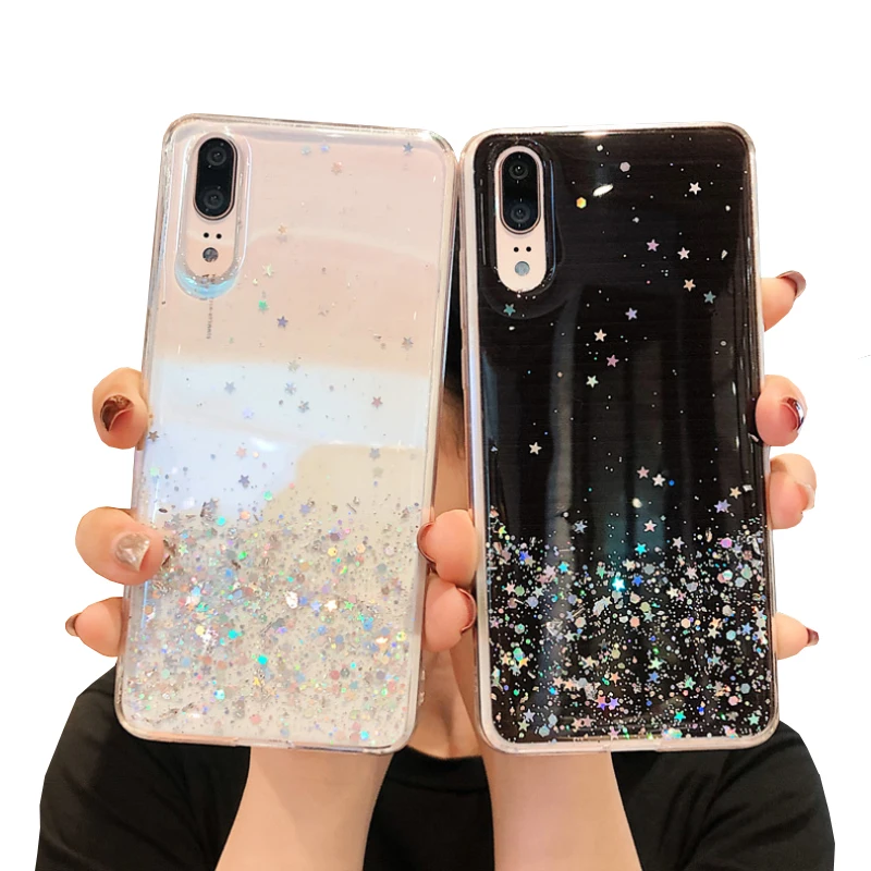 

Luxury Glitter Star Epoxy Case For Huawei P20 Pro Lite P30 Pro Mate 20 Pro Bling Transparent Soft TPU Back Cover
