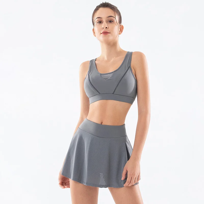 

2020 Now Style Women Mesh Elastic Quick Drying Yoga Running Double Layer Sport Skirt Dance For Women, Stock color or custom color