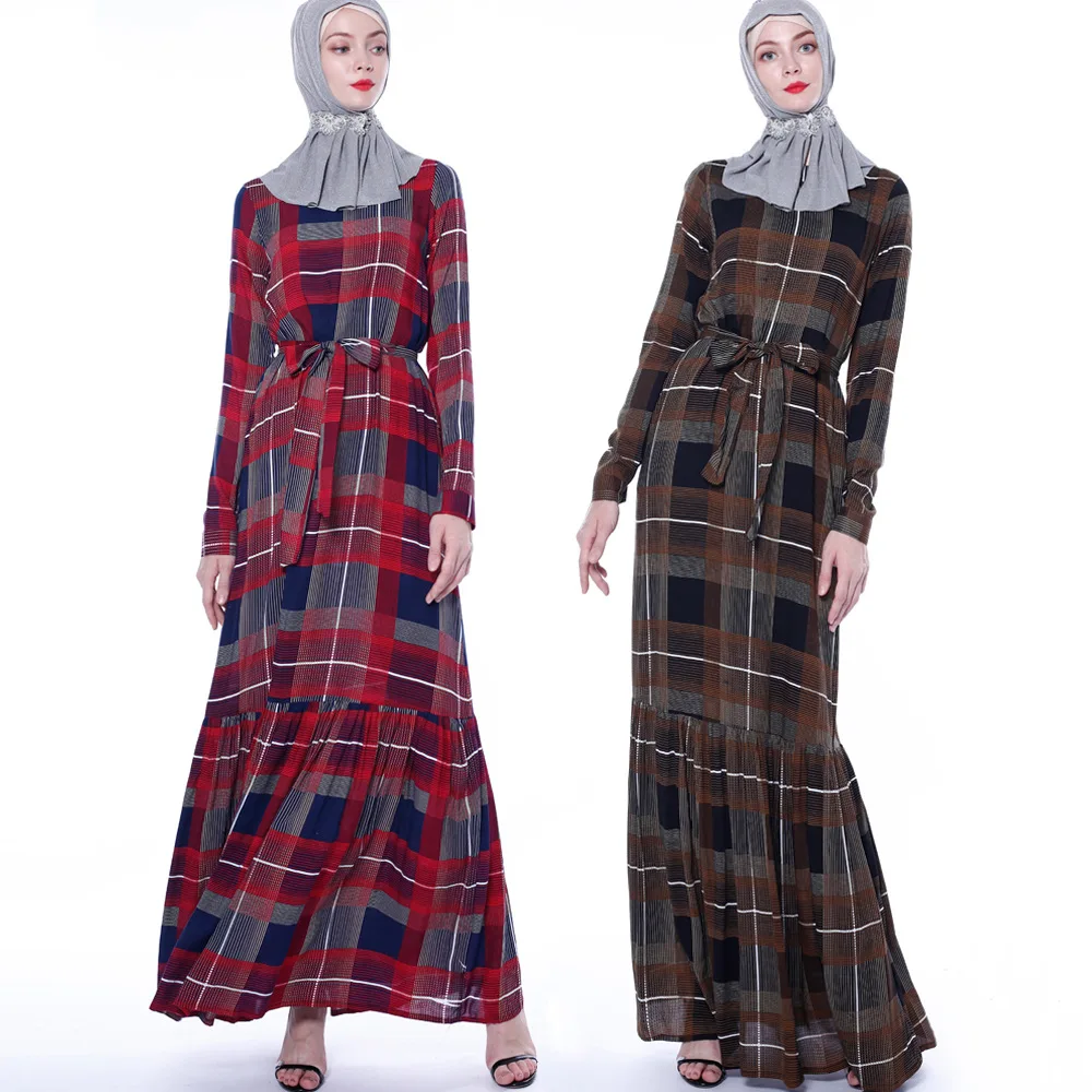 

LSY199 Classic plaid pattern printing design Islamic Clothing Fashion Kimono Arabic Style Dubai Muslim Abaya, Picture color