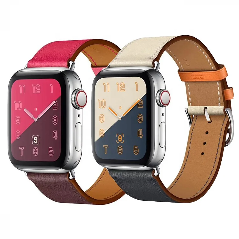 

Colorful Genuine Leather Strap Compatible for Apple Watch 44mm 42mm 40mm 38mm for IWatch Series SE 65 4 3 2 1 Sport and Edition, Customized