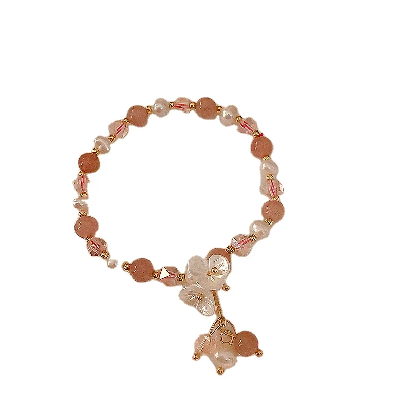 

Fashionable charm bracelets jewelry Creative fresh flowers pink crystal pearl beads bracelet for women