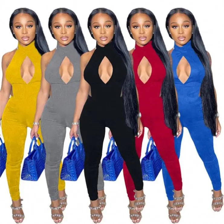 

Ckfashion Fashionable 2021 Summer Backless Bandage Sexy Hollow OUt Rompers Womens Bodycon Jumpsuits