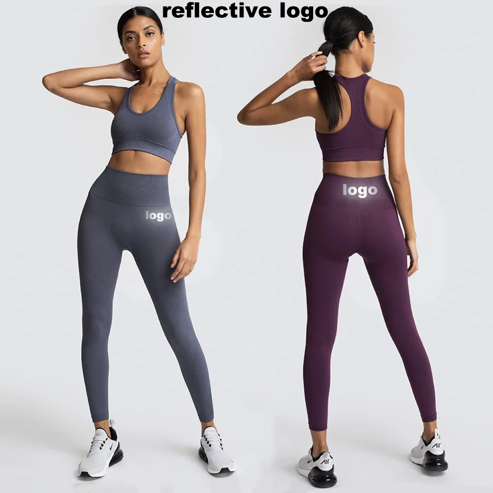 

2021 New High Waist Fitness Women's 2 Piece Outfit Running Pants Seamless Compression Leggings Yoga Sets, 12 colors