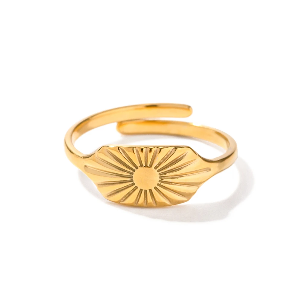 

Classic Vintage Dainty Simple Sun Square Shape Wide Chunky 18K PVD Gold Plated Stainless Steel Rings for Women