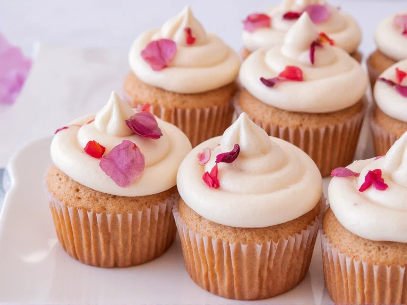 Cupcakes decorated with spoon swirls and edible flower petals