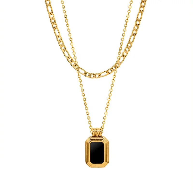 

Trendy Stainless Steel Gold Plated Multi Double Layered Figaro Chain Acrylic Pendant Necklace