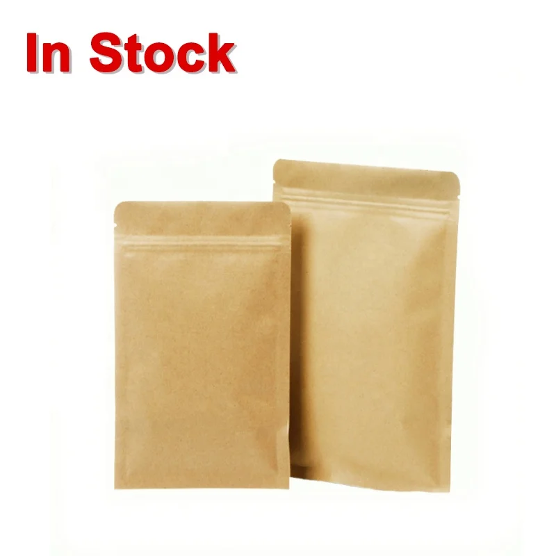 

In Stock and Custom 3 Side Seal Aluminum Foil Coated Food Packaging Brown Kraft Paper Ziplock Bags