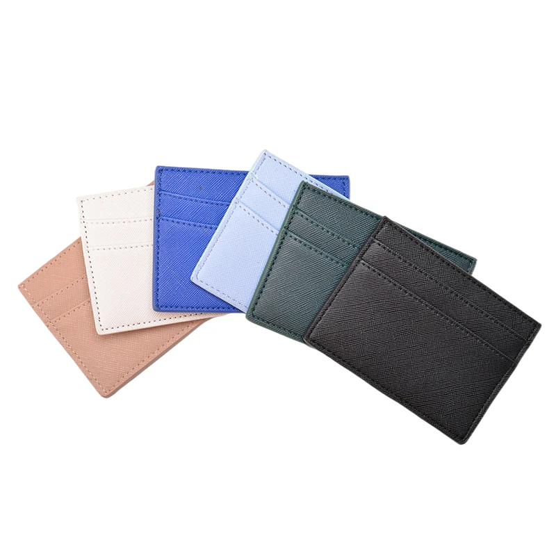 

2021 hot sale supple or Saffiano Leather PU Credit ID cardholder custom embossed or stamp logo Flat pocket Business card holder, Customized