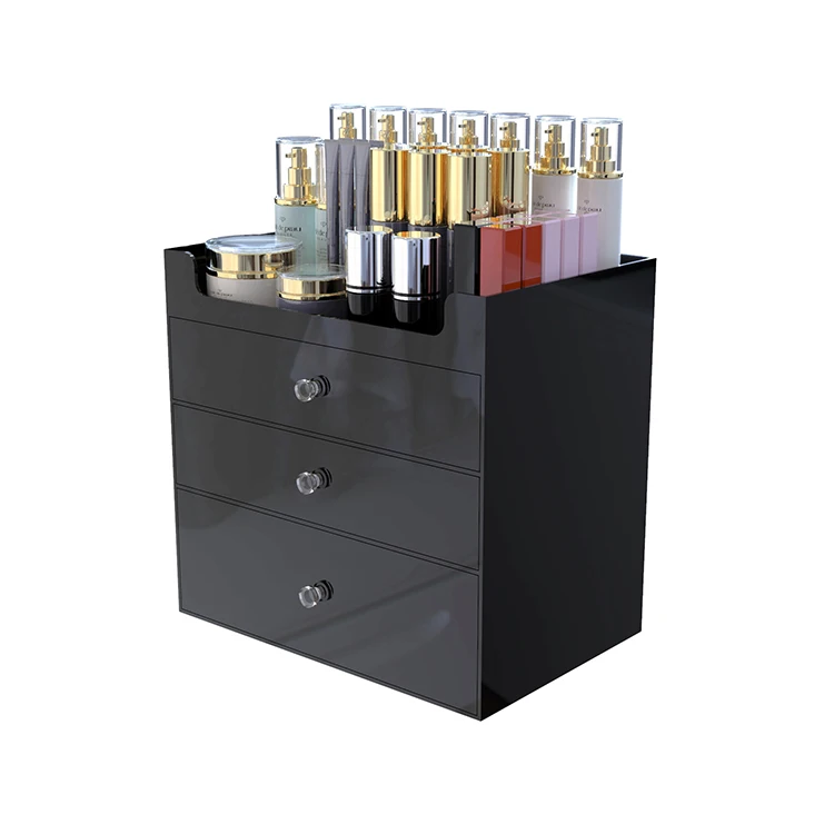 

Black Acrylic Drawers Makeup Cosmetic Organizer Jewelry Cosmetic Storage Box with three drawer