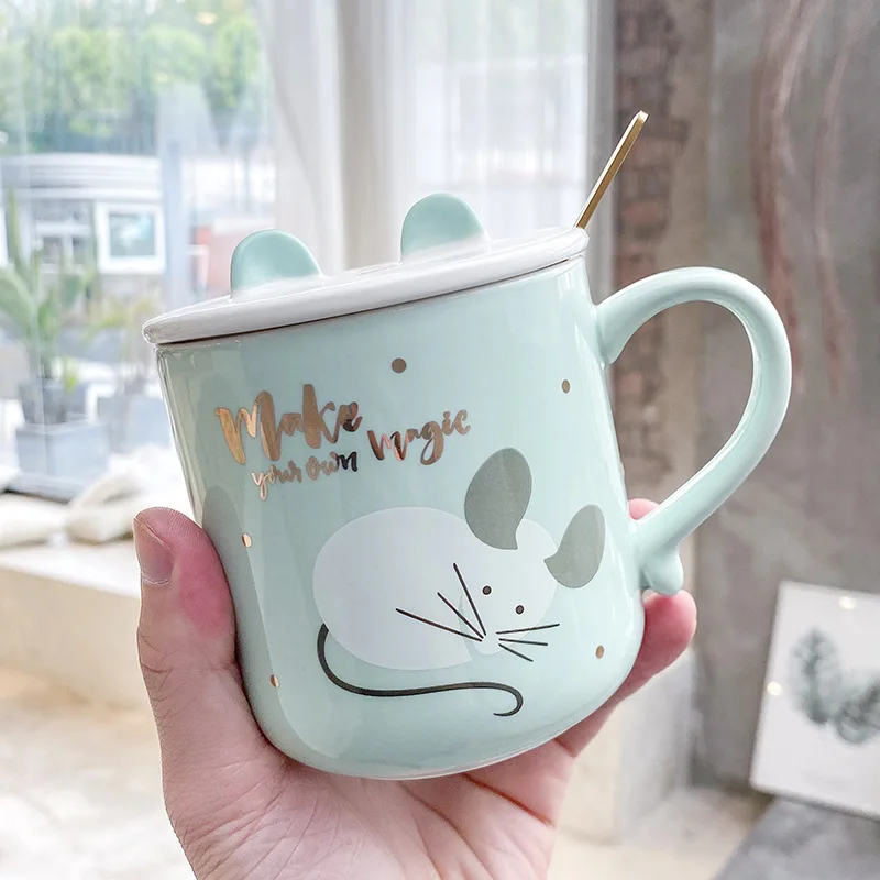 芳菊批发创意陶瓷可爱咖啡杯老鼠瓷茶杯卡通风格