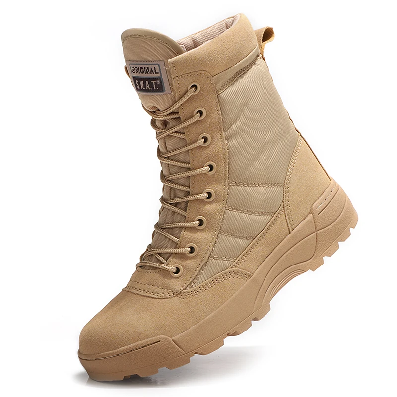 

Men's Army Security Work Boots Side Zipper Leather Desert Shoes Military Boots