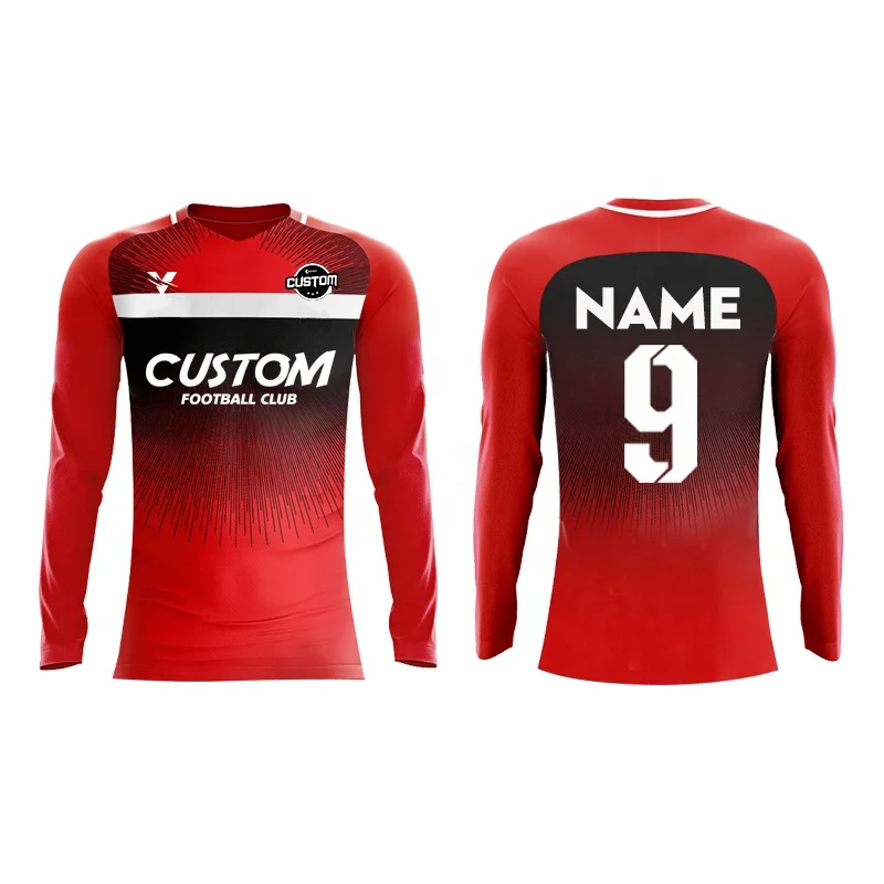 

Wholesale Custom Sublimated Mash Polyester Fabric Printed Youth Soccer Jersey Shirts Long Sleeve Football Shirt For Men FL516