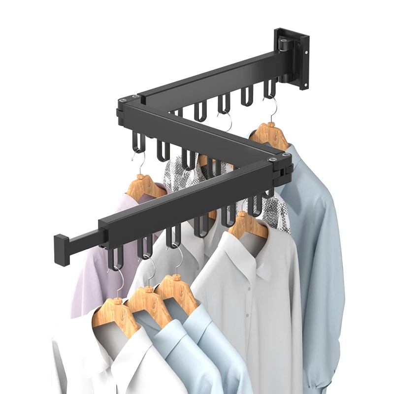 

Wall Mounted Folding Drying Rack, Foldable and Retractable Space Saving Heavy Duty Laundry Drying Rack with Towel Bar washing lines