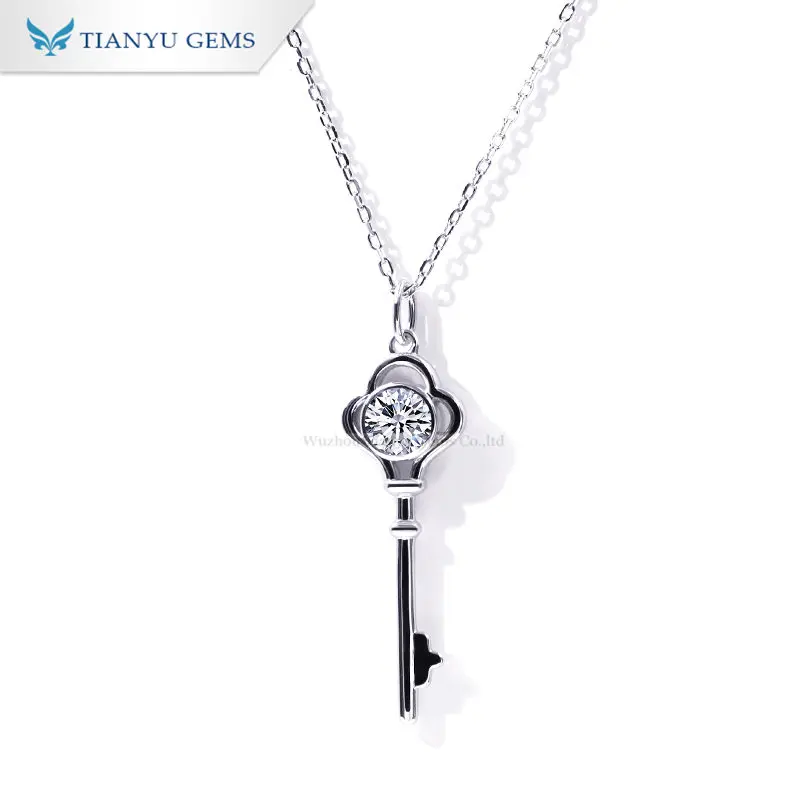 

Tianyu gems fine jewelry choker moissanite key pendant 925 silver plated 18k men thick gold choker chain necklaces for women