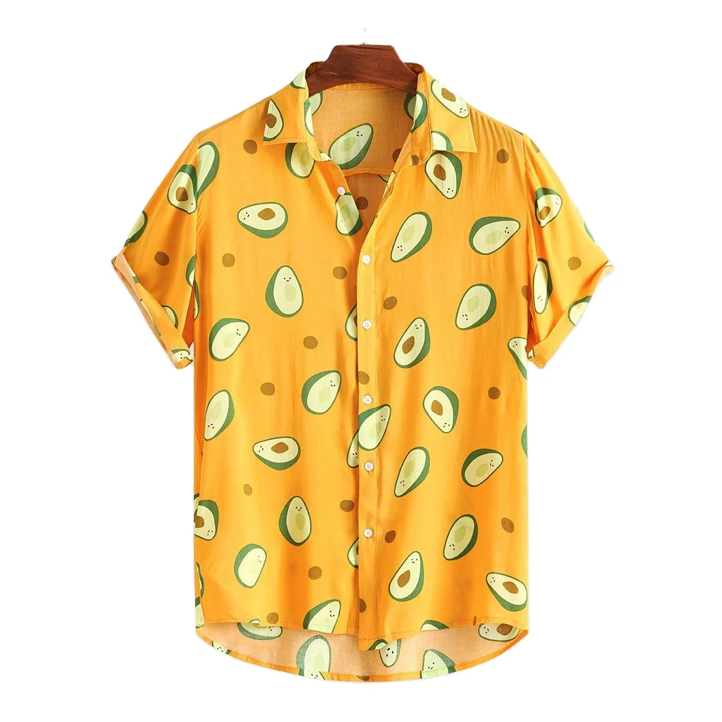 

IHJ3740 mens clothing European and American new men's avocado print short-sleeved shirts