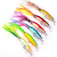 

14cm 40g Laser Hard Artificial Bait 3D Eyes Fishing Wobblers Squid Skirts Hard Lure stick bait fishing lure