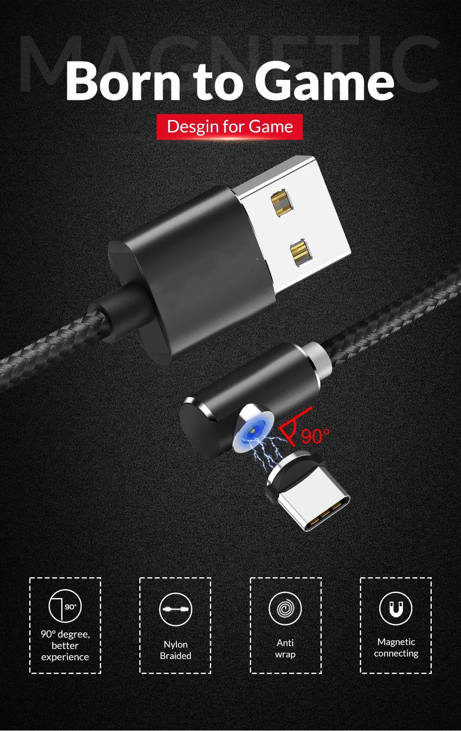 ZICAS 1M 2M Magnetic Mobile Phone Cable for Type C USB Cable Magnetic Charger 2.4A - ANKUX.COM