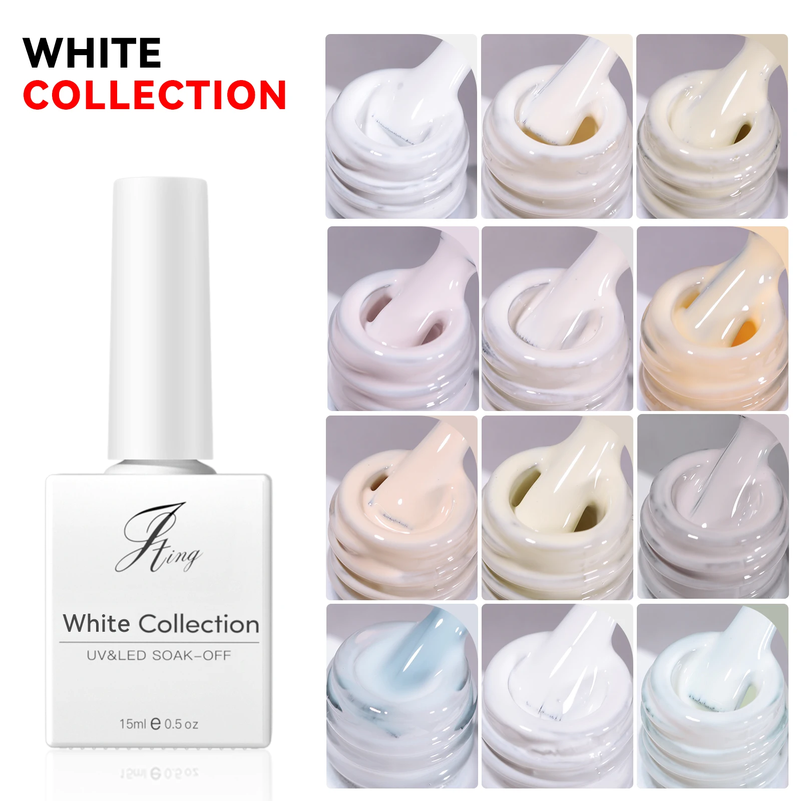 

JTING Hot popular milky white collection 12 colors nail gel polish set OEM private label 15ml bottles free design