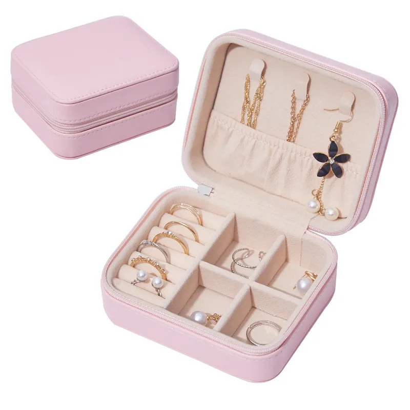 

European style princess portable jewelry box Korean earrings small simple earrings earrings ring hand jewelry storage box, Black