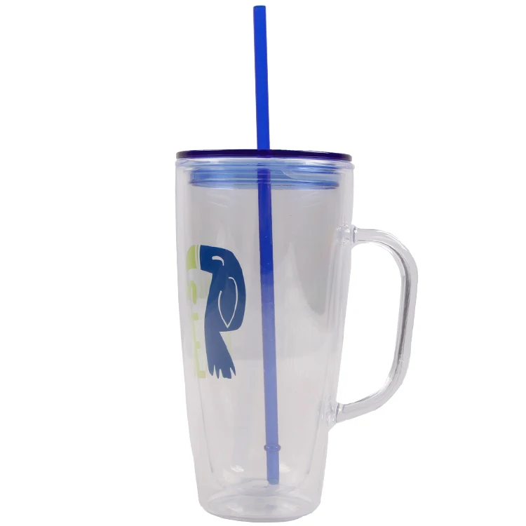 

24oz BPA Plastic Tumbler Mug Cute Printed Single Wall Water Drinking Cup with Lid and Straw, Silver