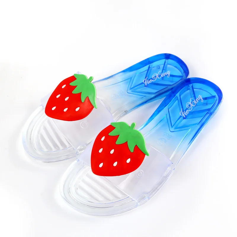 

Summer ladies transparent jelly crystal fruit female slippers outside wear bathroom beach sandals non-slip word slippers