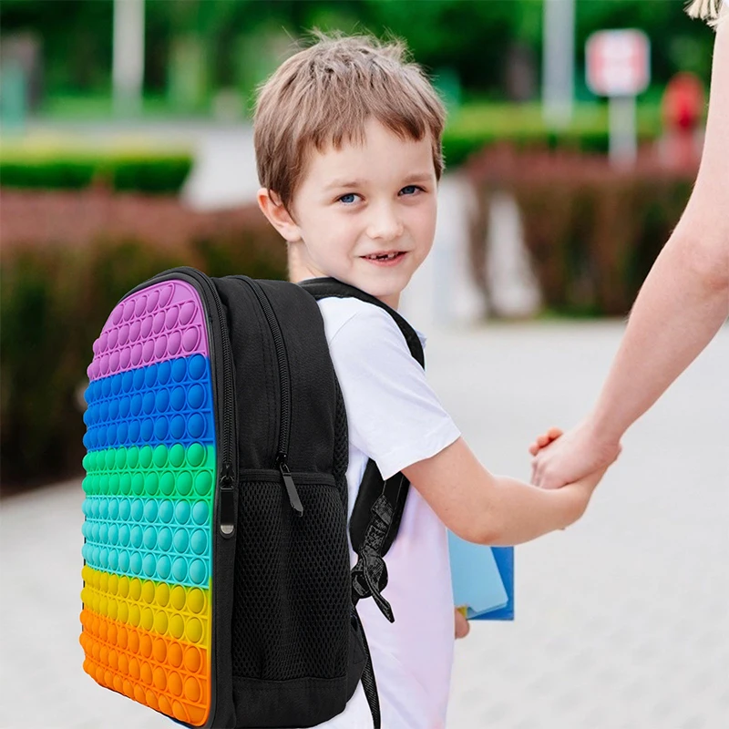 

Waterproof Material Custom Made Candy Color Children Silicon Popoit Bubble Fidget Puzzle Bag Kids School Silicone Backpack