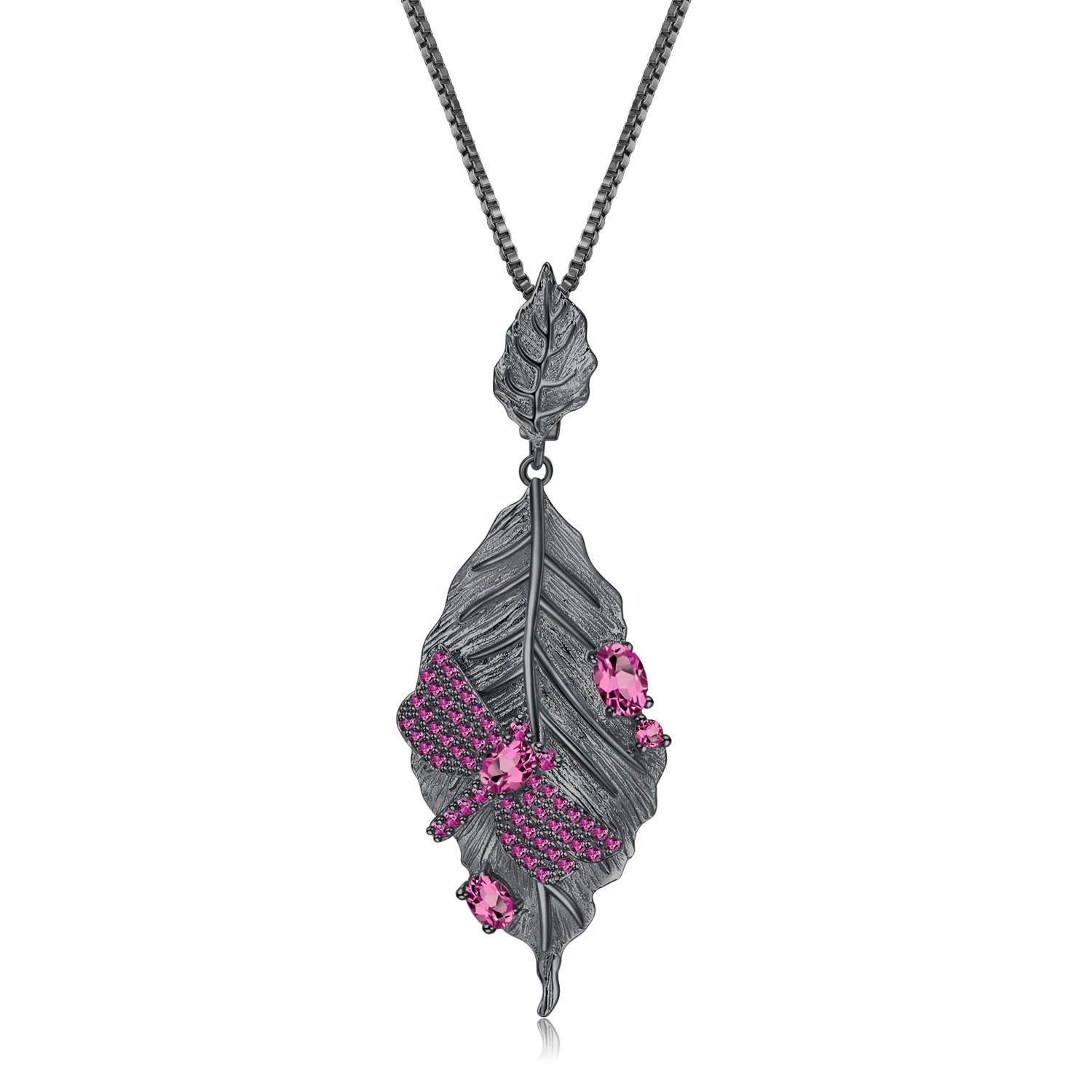 

Abiding Trendy Hot Sale Products Rhodolite Garnet Pendant Sterling Silver 925 Chain Leaf Pendant Necklace Jewelry