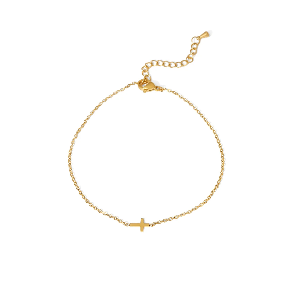 Dainty 18k Gold Plated Stainless Steel Anklet Jewelry Gift Waterproof Fine Chain Cross Anklet