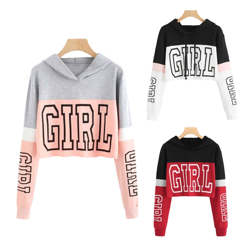 

Wholesale in-stock printing big Letter Pullover sweatshirt women long sleeve crop top hoodie