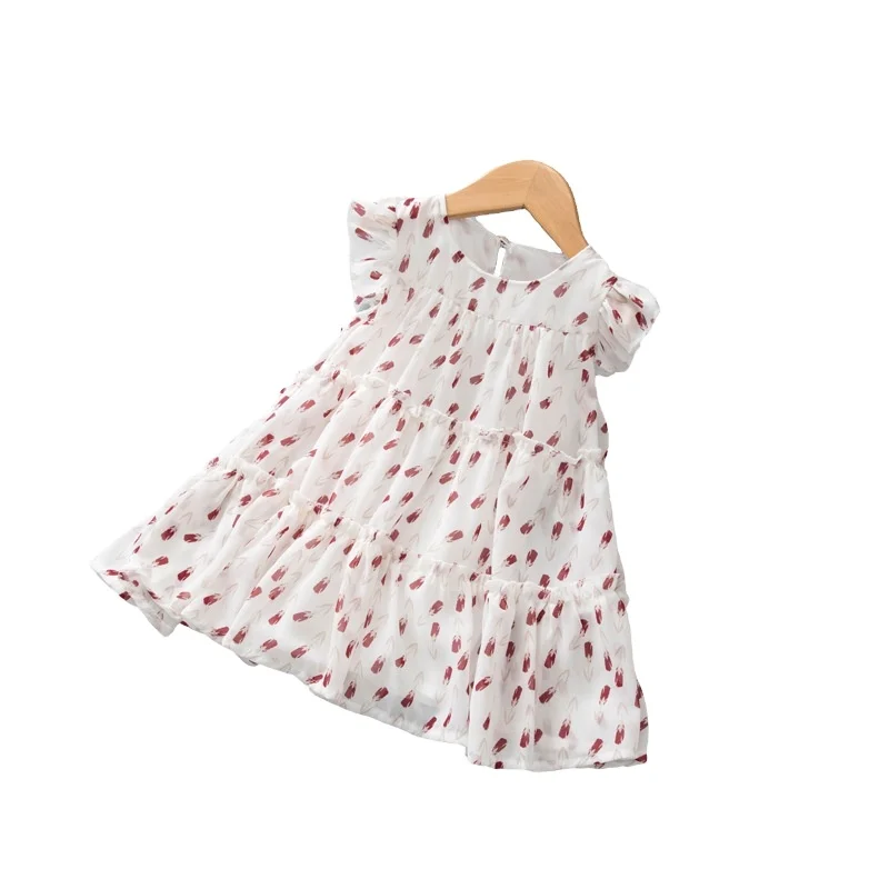 

2021 chiffon sleeveless floral princess dress, Black