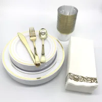 

Fancy Disposable Plastic Gold Dinnerware Set 350 Pieces