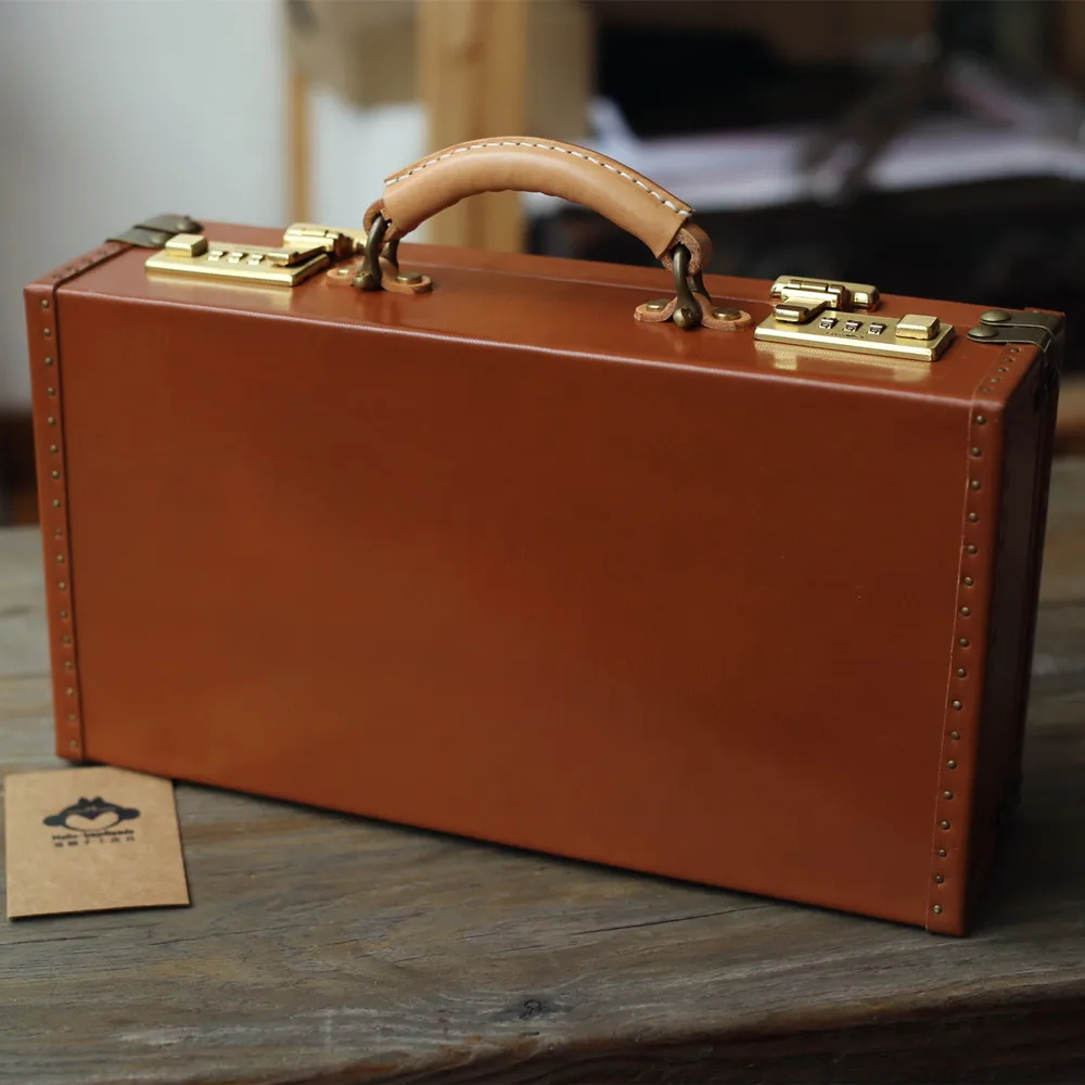 

14 inch leather briefcase business case Custom retro Mini suitcase, Customized color