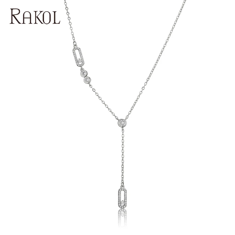 

RAKOL NP5006 New platinum plated necklace for women simple fashion S925 sterling silver pearl necklace, As picture