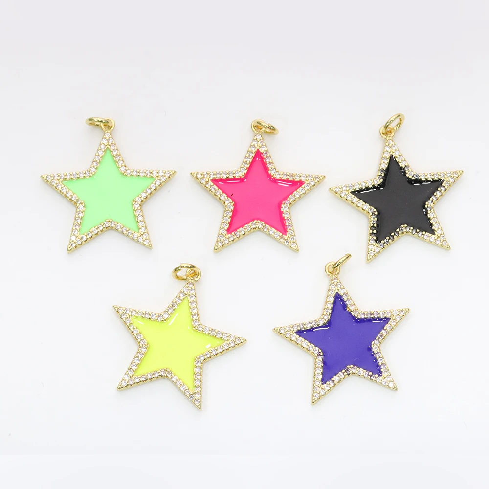 

Enamel Colorful Star Shape Pendant,CZ Micro Pave Oil Drop pendant, Star Enamel pendant