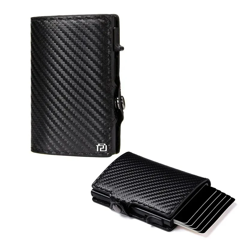 

RFID Card Holder Men Wallets Money Bag Black Short Purse Small Leather Slim Wallets Carbon Fiber Wallet