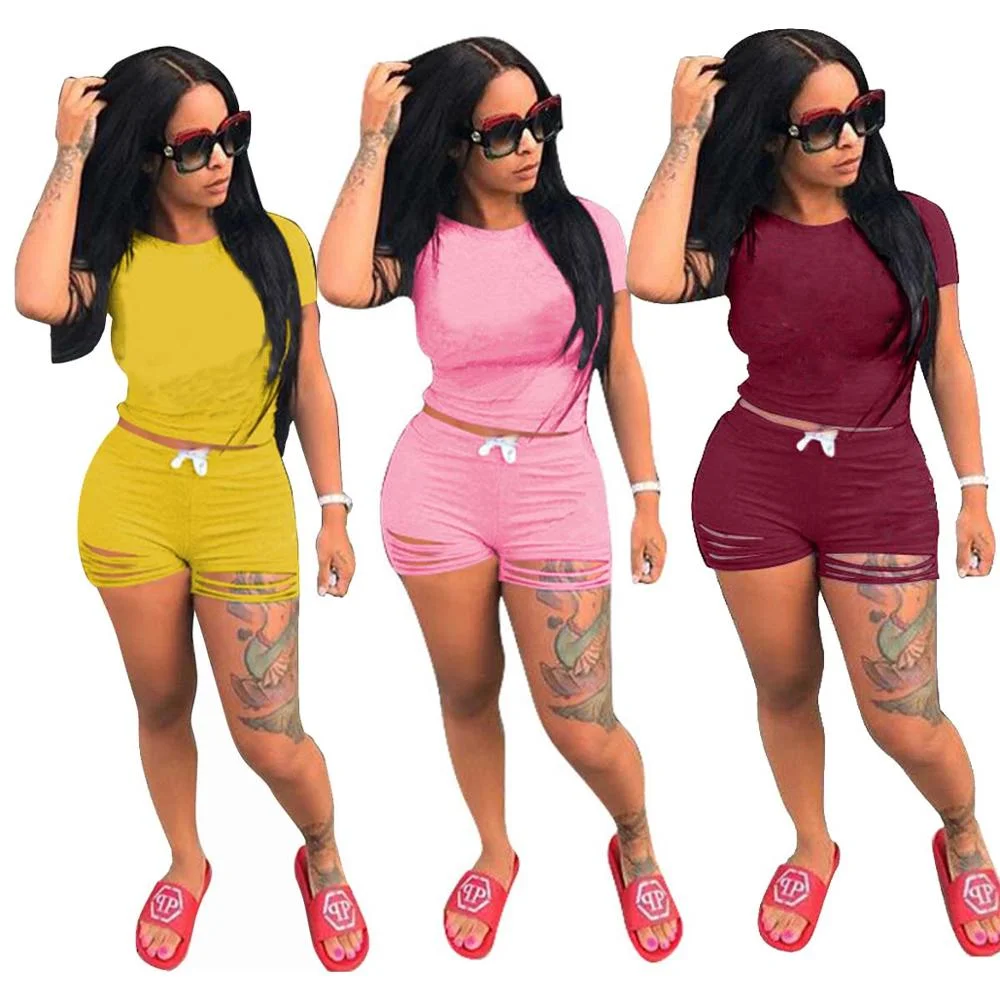 

custom logo women top short pants summer 2 piece set, Black, blue, yellow, pink, red