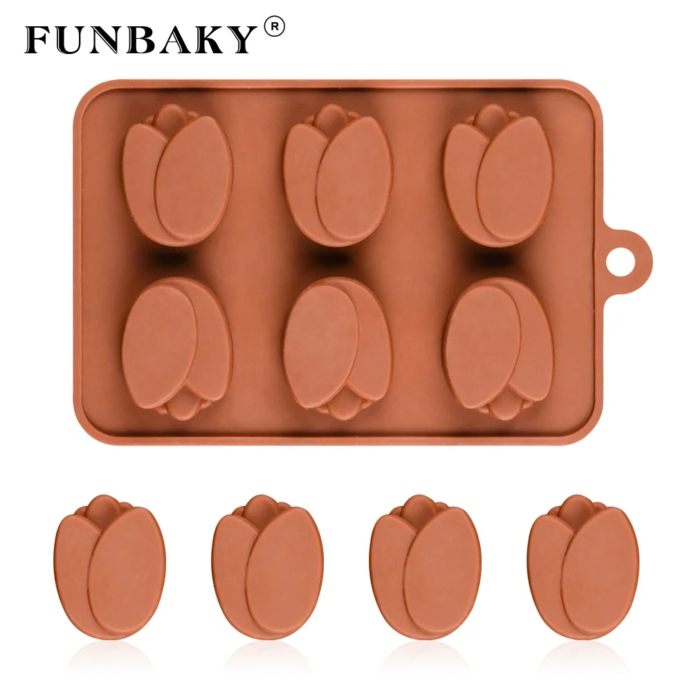 

FUNBAKY JSC2788 Bakeware silicone mold 3 D flower tulip shape 6 cavity cookies biscuit household baking mold cake decor tools, Customized color