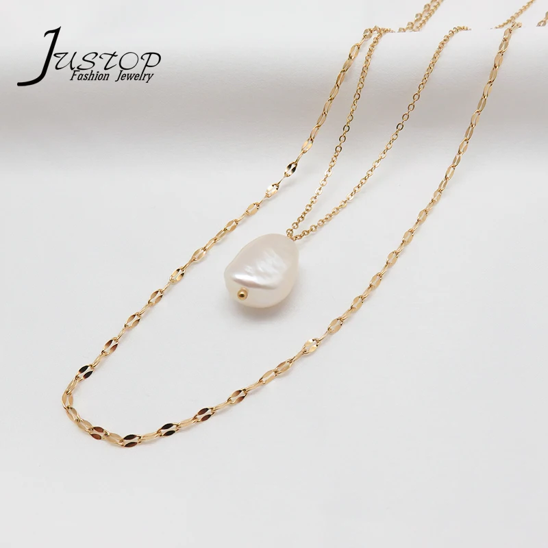 

Lip chain stainless steel 18k gold plated women's necklace clavicle fancy chain with pearl