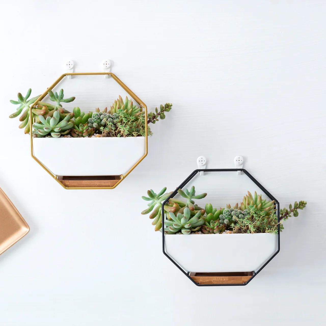 

Factory Wholesale modern home decor geometric ceramic metal bamboo wall hanging vertical planter flower plant pot for wall, Customized color