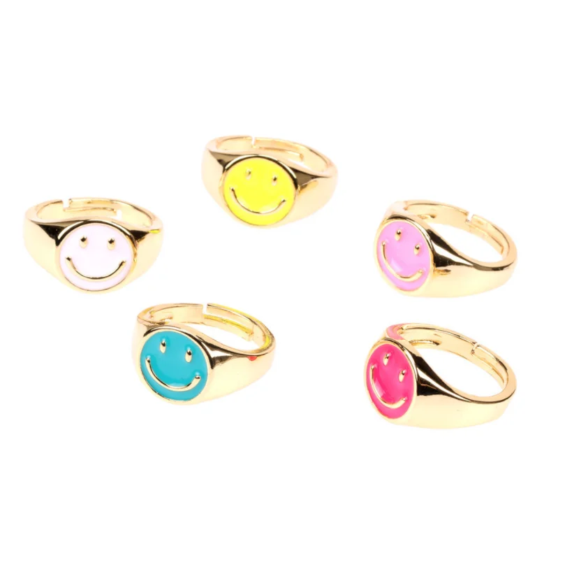 

New Design Women Rings Wholesale Customized Enamel Color happy Face Ring