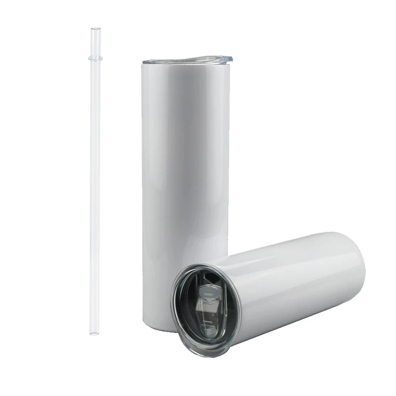 

Custom Logo Fatty 20 OZ Stainless Steel Double Walled Travel Coffee Mug Straight Sided Skinny Sublimation Tumblers with Straw, White