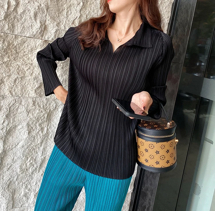 

Wholesale 2021 Spring & Summer new fashionable casual office women pleated tops