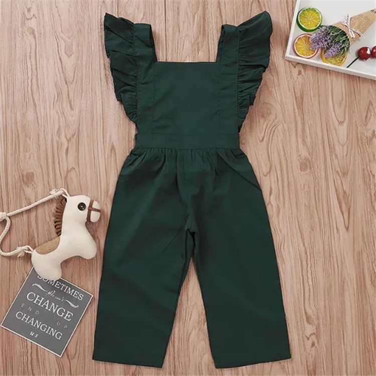 

Children's Clothes Wholesaler 2021 Summer New Flying Sleeves Suspender Jumpsuit Solid Color Pleated Baby Korean Clothing, 2 colors