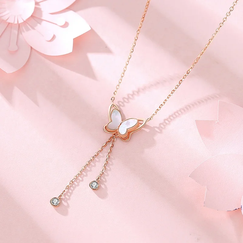 

VANA Wholesale Personalized Mother of Pearl Butterfly Luxury Y Necklace 925 Silver Link Chain Lariat Pendant Jewelry Necklaces