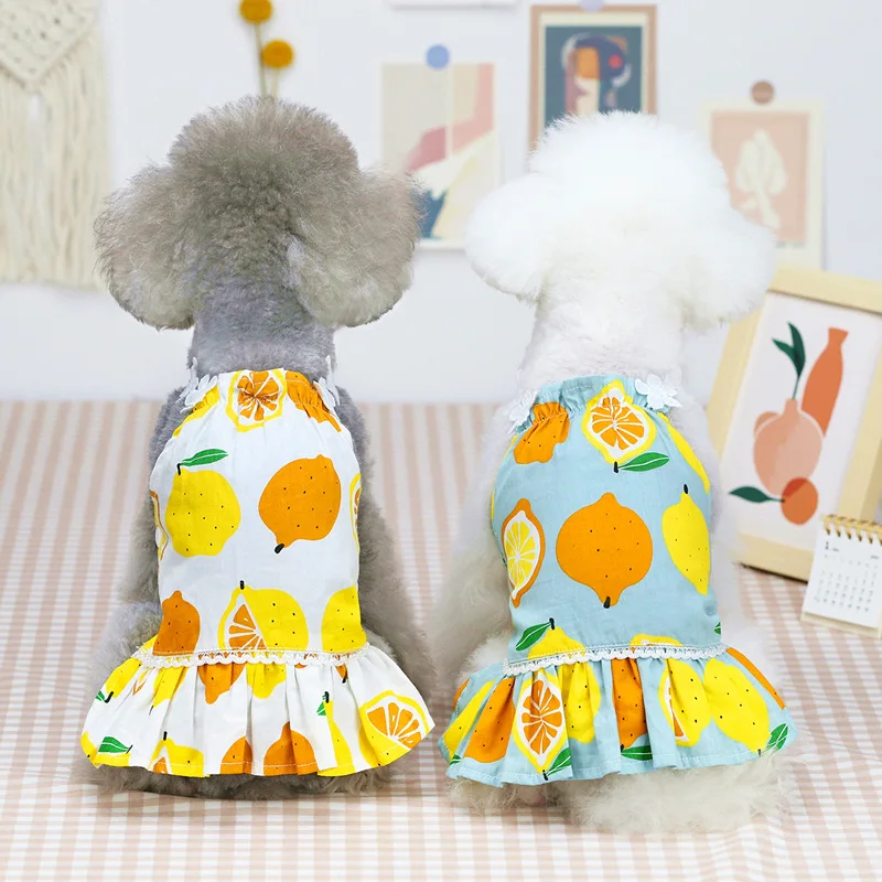 

Spring Summer Lovable Lemon Pet Dog Skirt Clothes Sweet Romantic Princess Pet Puppy Dog Dress Clothes For Small Dogs, Multicolor