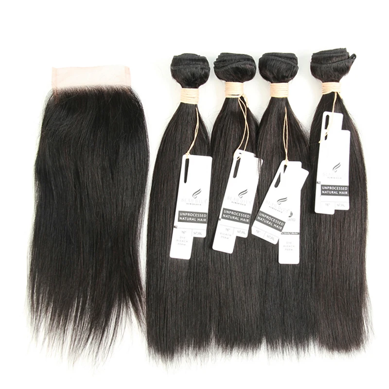 

Factory direct stock 100% Brazilian real human hair 4*4 straight hair can be perm dyed human hair, Natural colors