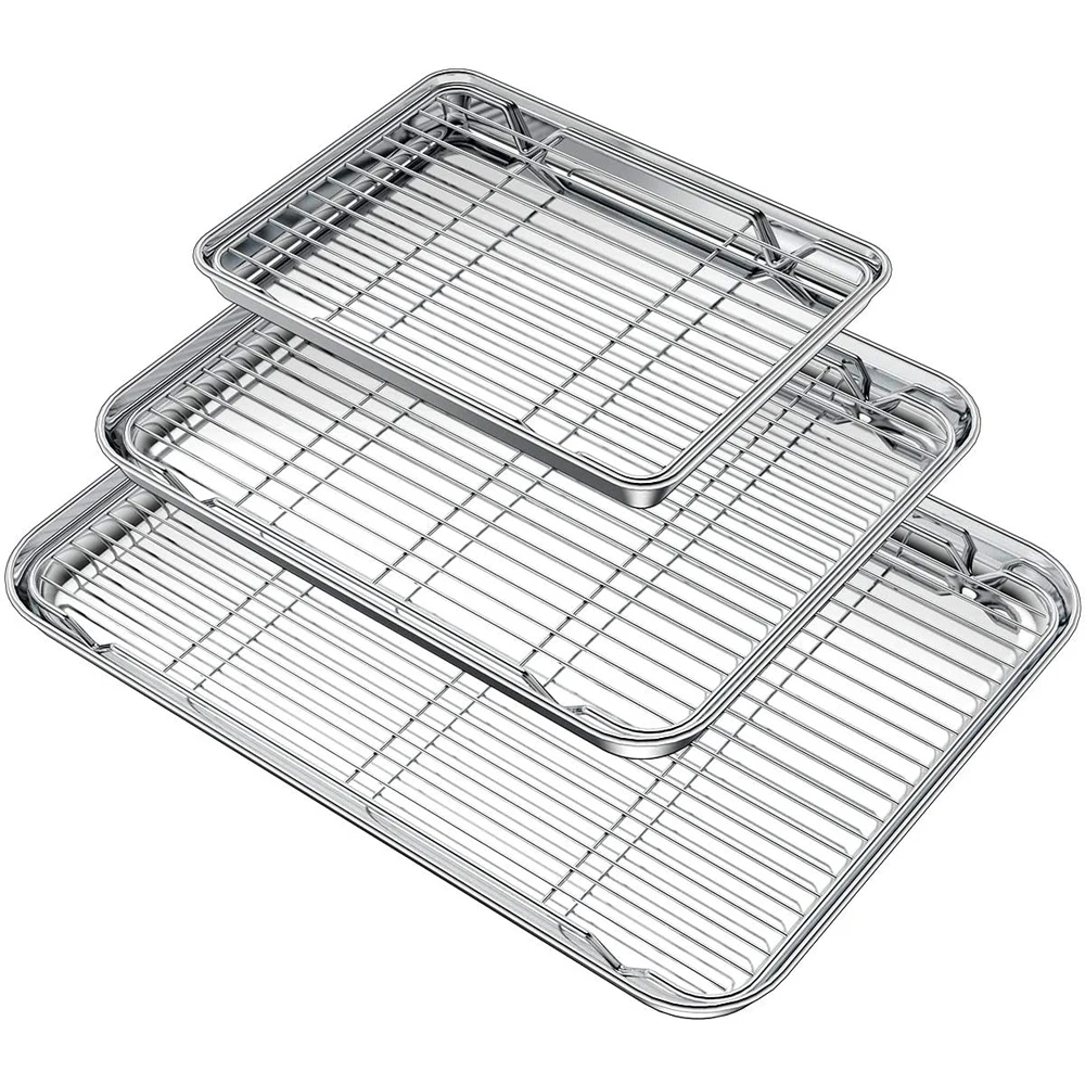 

Heavy duty large commercial baking pan with cooling rack stainless steel rectangular non stick oven cookie baking sheet rack set