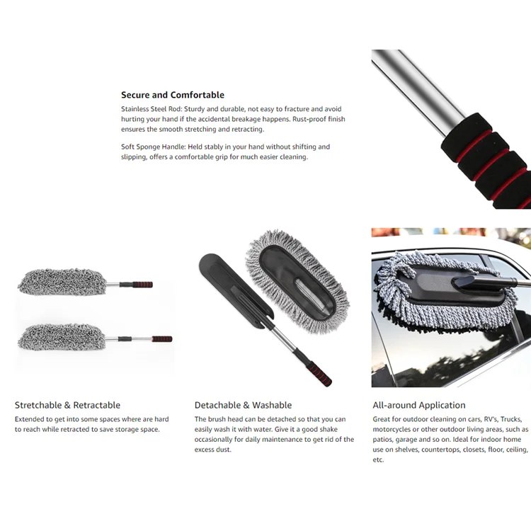 Car Duster Car Cleaning Kit Interior Duster and Exterior Duster with Extendable Handle